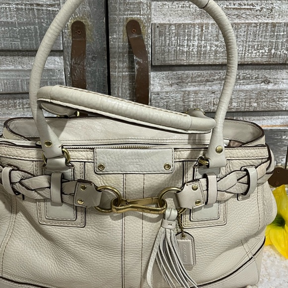 Authentic COACH Hampton Off White Leather Carryall Satchel 10529 GUC! - Picture 4 of 12